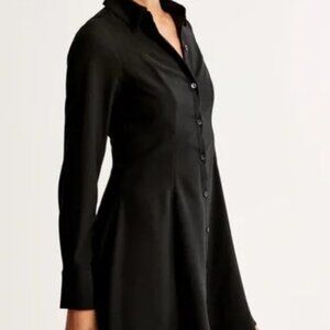 Abercrombie & Fitch Black Long-Sleeve Crepe Shirt Dress